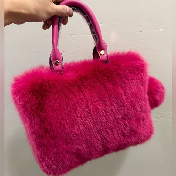 One of a kind! Luxury Dyed Real Fox Fur Leather Handle Satchel - Picture 6 of 15